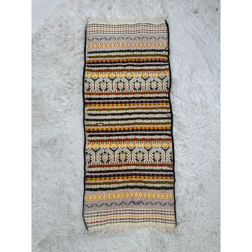 Vintage Handwoven Guatemalan-Style Huipil Textile Panel Striped Geometric
